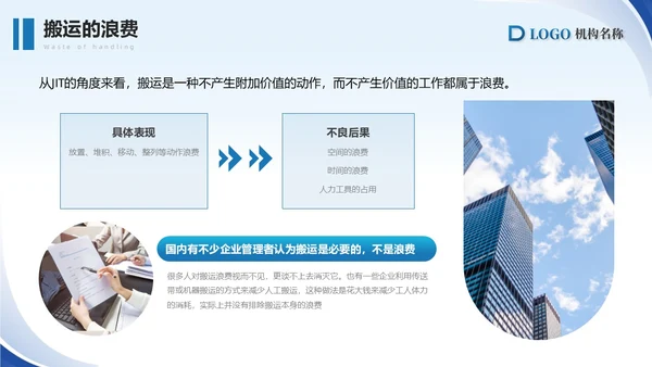 蓝色简约商务精益生产八大浪费PPT模板