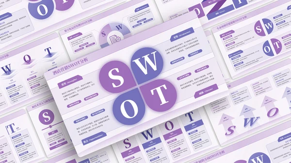 紫色商务风SWOT页PPT版式合集