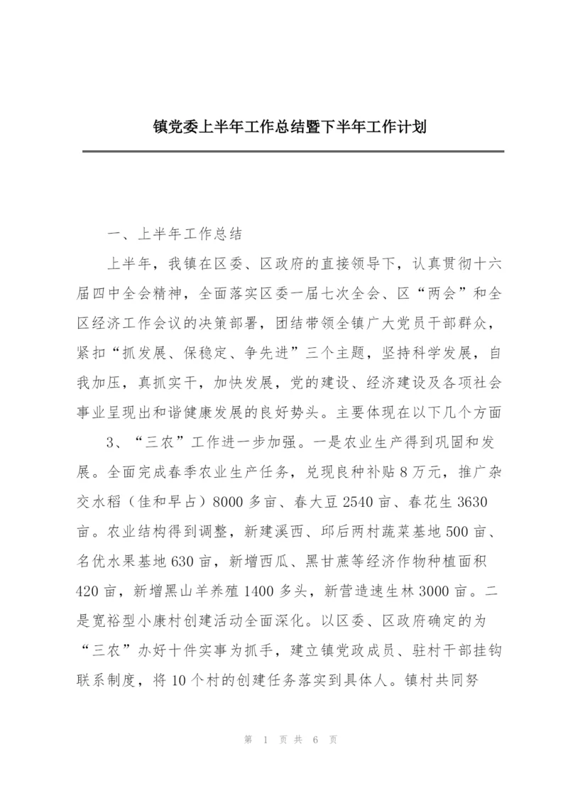 镇党委上半年工作总结暨下半年工作计划.docx