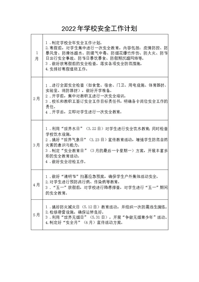 2022年学校安全工作计划