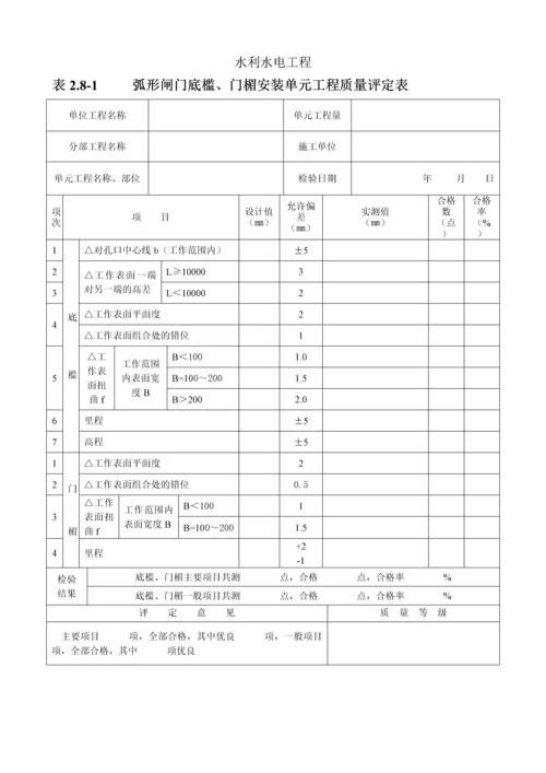 弧形闸门埋件安装单元工程质量评定表-yg.docx