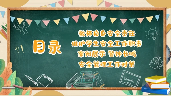 黄色黑板粉笔学校教师安全ppt课件开学