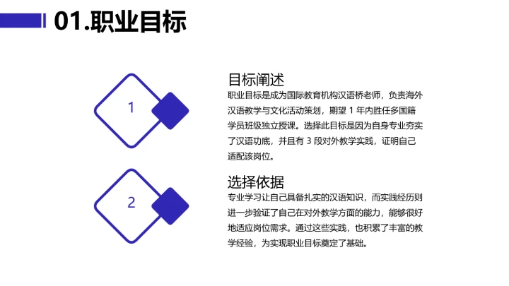 蓝色简约汉语言文学专业大学生求职综合展示职业生涯规划PPT
