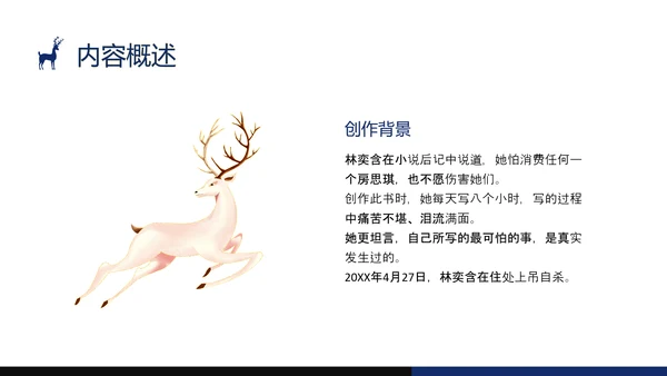 蓝黑手绘风格经典图书房思琪的初恋乐园分享PPT课件读书分享