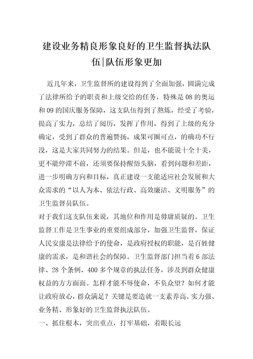 建设业务精良形象良好的卫生监督执法队伍队伍形象更加