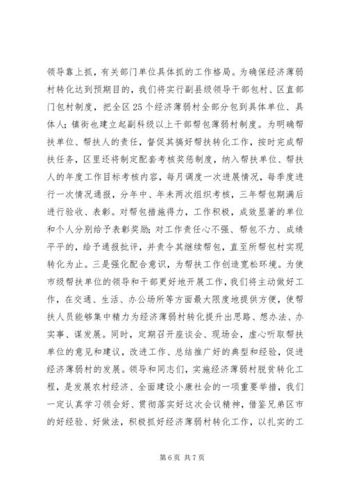 在全市实施百个经济薄弱村转化帮扶工程动员大会上的发言.docx