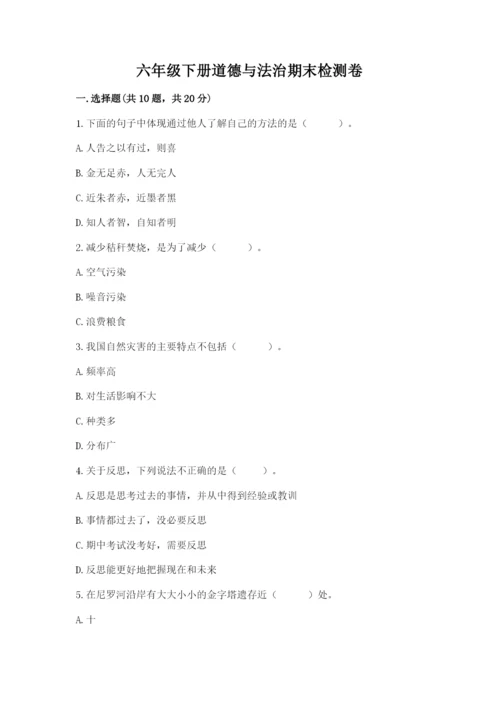 六年级下册道德与法治期末检测卷附答案【精练】.docx
