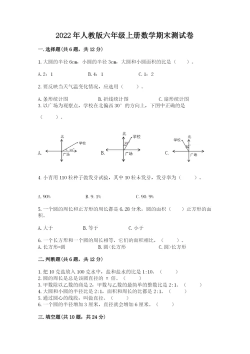 2022年人教版六年级上册数学期末测试卷含答案（培优b卷）.docx