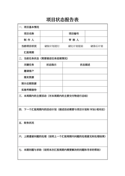 项目状态报告表