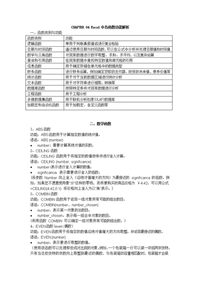 excel2007基础学习chapter4之函数基础数学函数