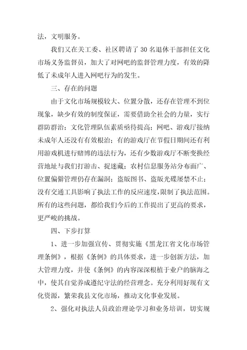 关于贯彻执行文化市场管理条例工作情况的汇报