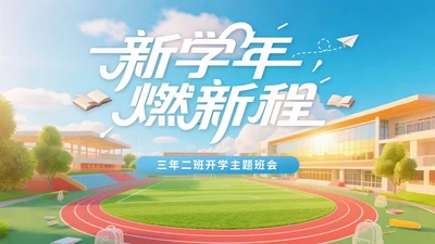 蓝色3D立体风三年二班开学主题班会PPT模版