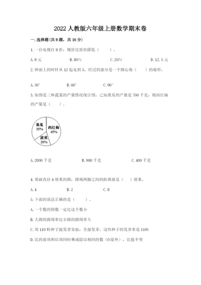 2022人教版六年级上册数学期末卷【各地真题】.docx