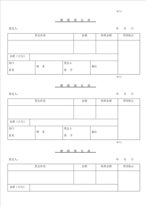 预支费用申请单模板