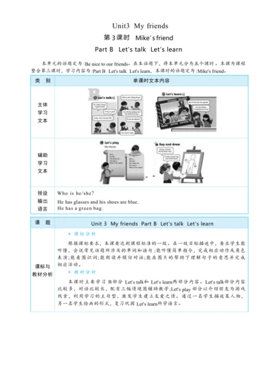 Unit 3 My friends Part B Let's talk Let's  learn大单