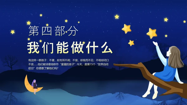 关爱自闭症患者，月亮PPT模板