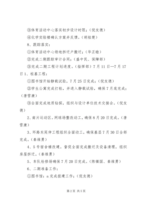 理工学院东湖校区建设指挥部周工作计划.docx