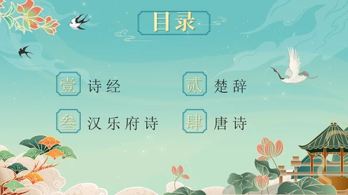 绿色奢华中国风诗歌朗诵PPT模板