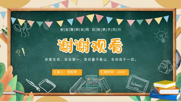 黄色黑板粉笔学校教师安全ppt课件开学