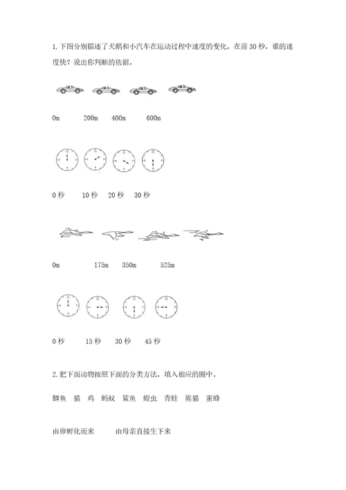 教科版科学三年级下册期末测试卷（考试直接用）