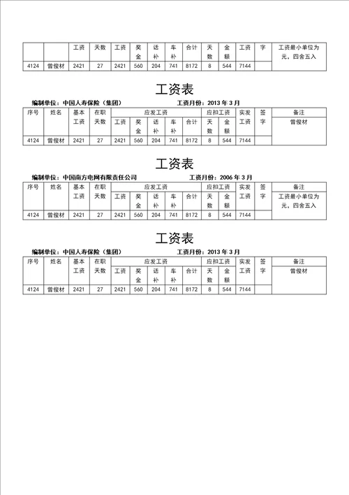 标准工资条模板