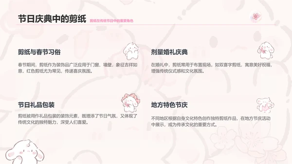眠眠兔粉色卡通风非遗剪纸通用模板
