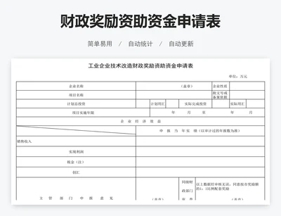 财政奖励资助资金申请表