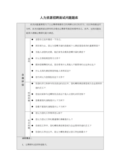 2023年人力资源招聘面试问题题库.docx