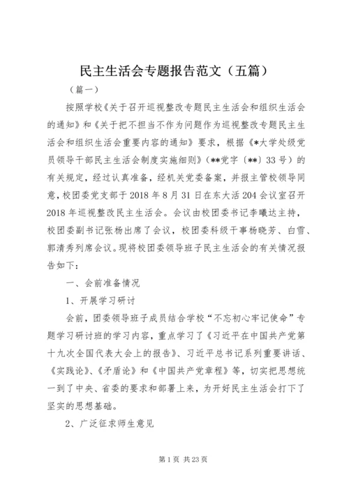 民主生活会专题报告范文（五篇）.docx