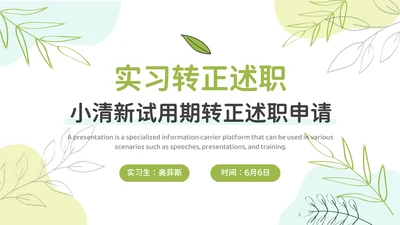 小清新试用期实习转正述职申请汇报
