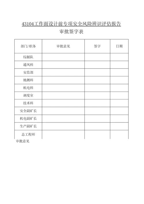 43104工作面设计前专项安全风险辨识评估报告