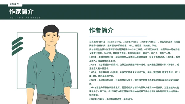俄国斯元素风格高尔基个人生平介绍PPT模板