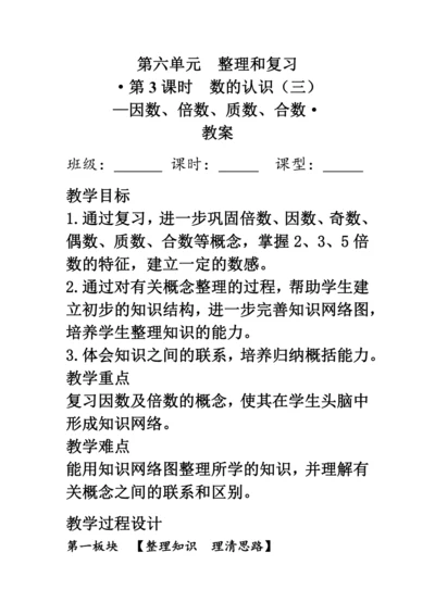 《整理与复习--因数、倍数、质数、合数》（教案）人教版六年级数学下册