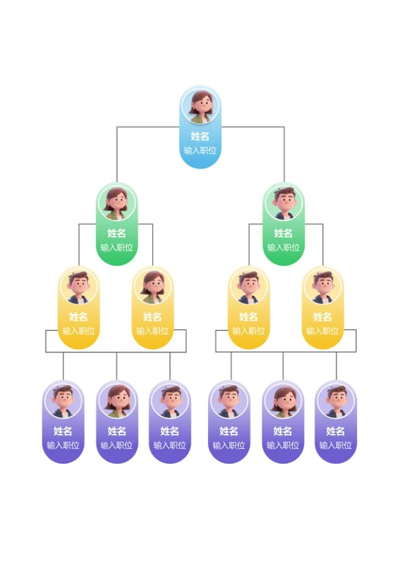 组织架构-彩色简约竖版圆形word模板