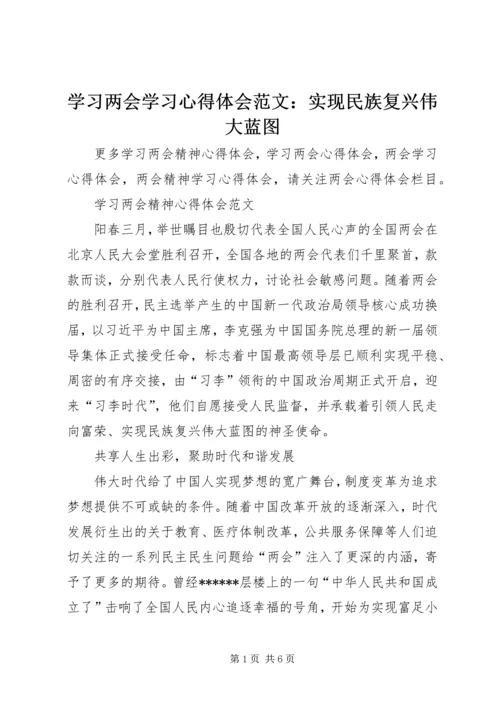 学习两会学习心得体会范文：实现民族复兴伟大蓝图.docx