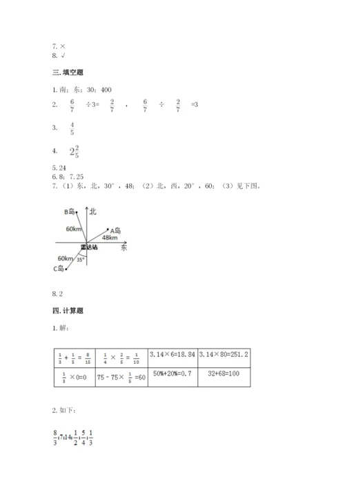 人教版六年级上册数学期中测试卷加答案下载.docx