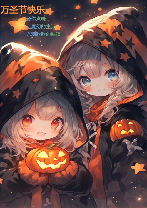 可爱卡通万圣节人物万圣节海报