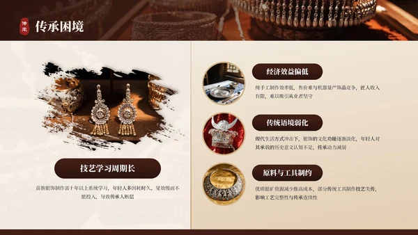 深红色商务非遗苗族银饰文化传承与创新介绍PPT模板