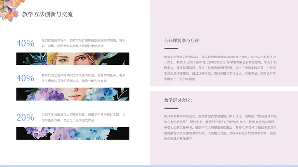 清新唯美文艺插画花朵画室总结通用PPT模板