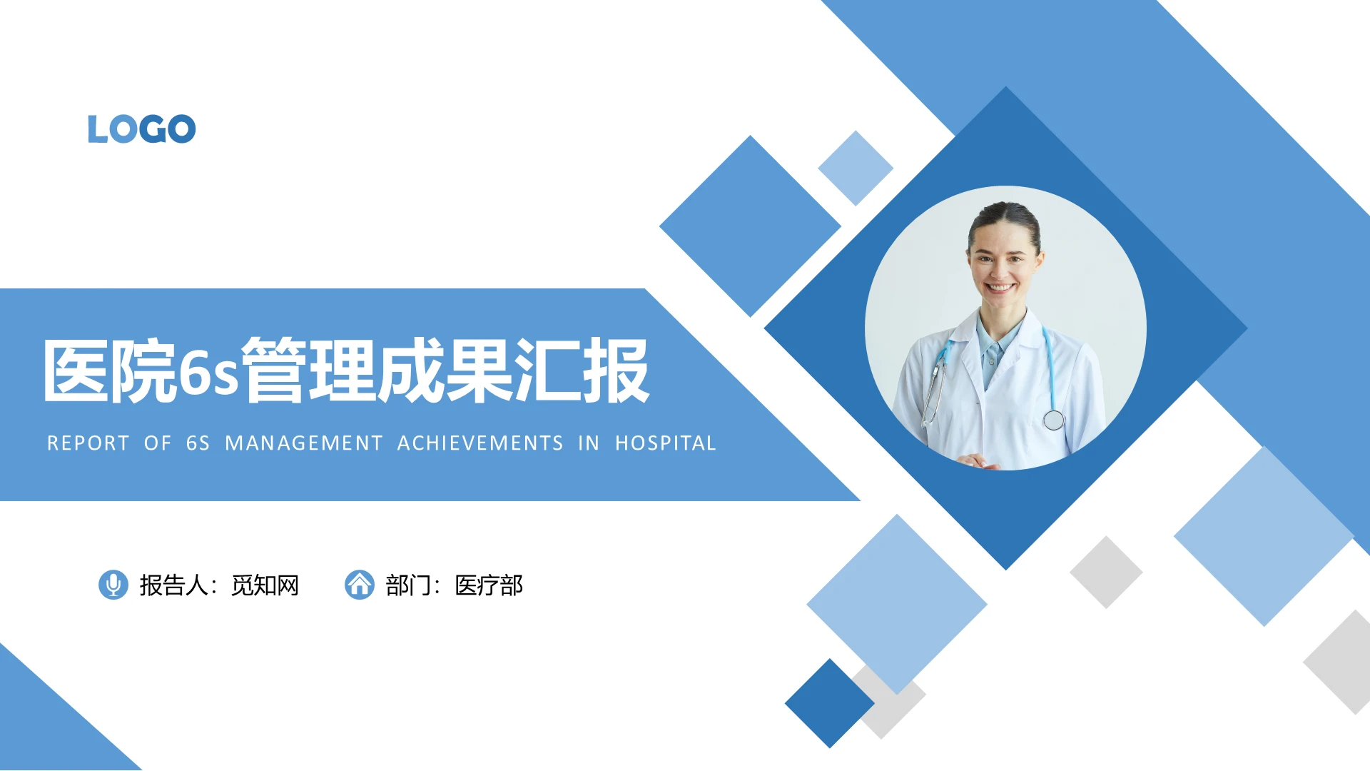 蓝色医疗简约医院6s管理成果汇报PPT