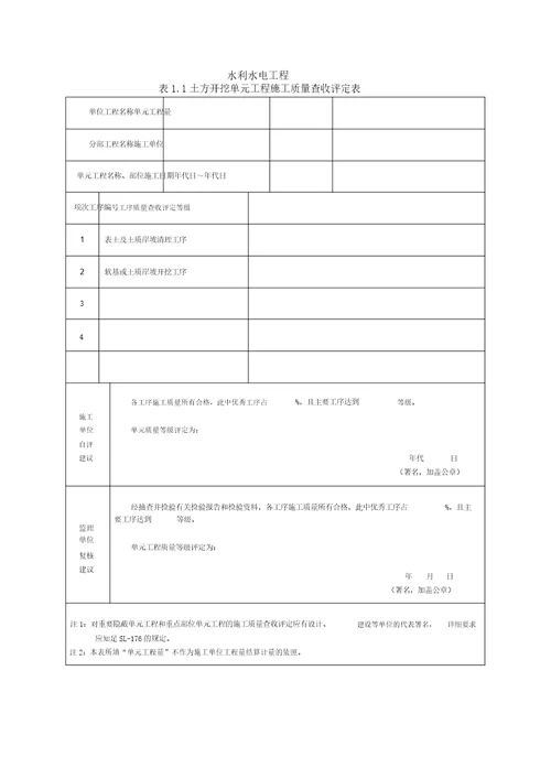 1土石方工程质量评定表及填表说明