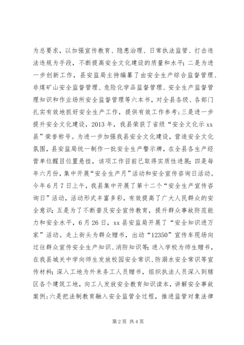 县安监局普法依法治理情况工作汇报.docx