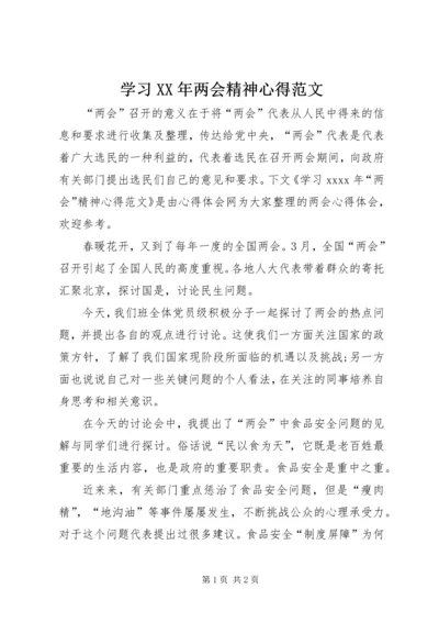 学习XX年两会精神心得范文.docx