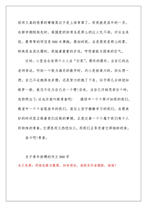 关于青年拼搏的作文800字4篇