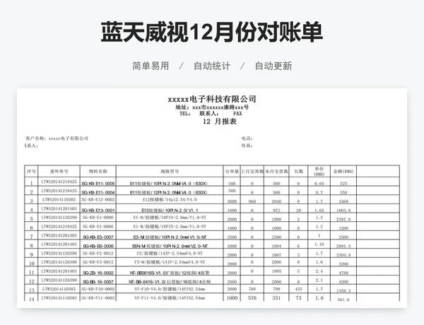 蓝天威视12月份对账单