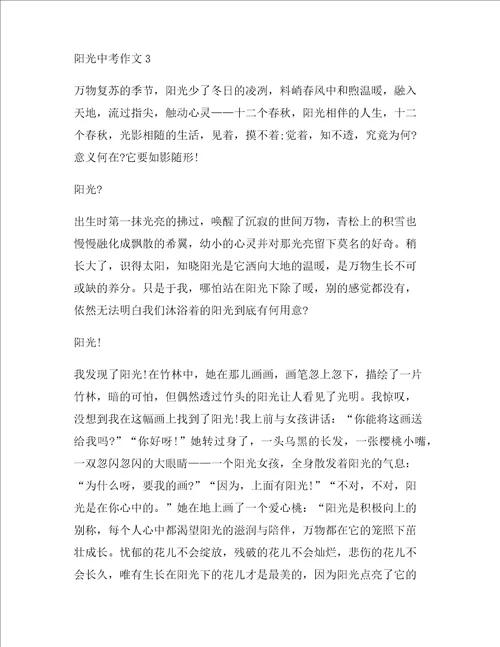 阳光中考作文