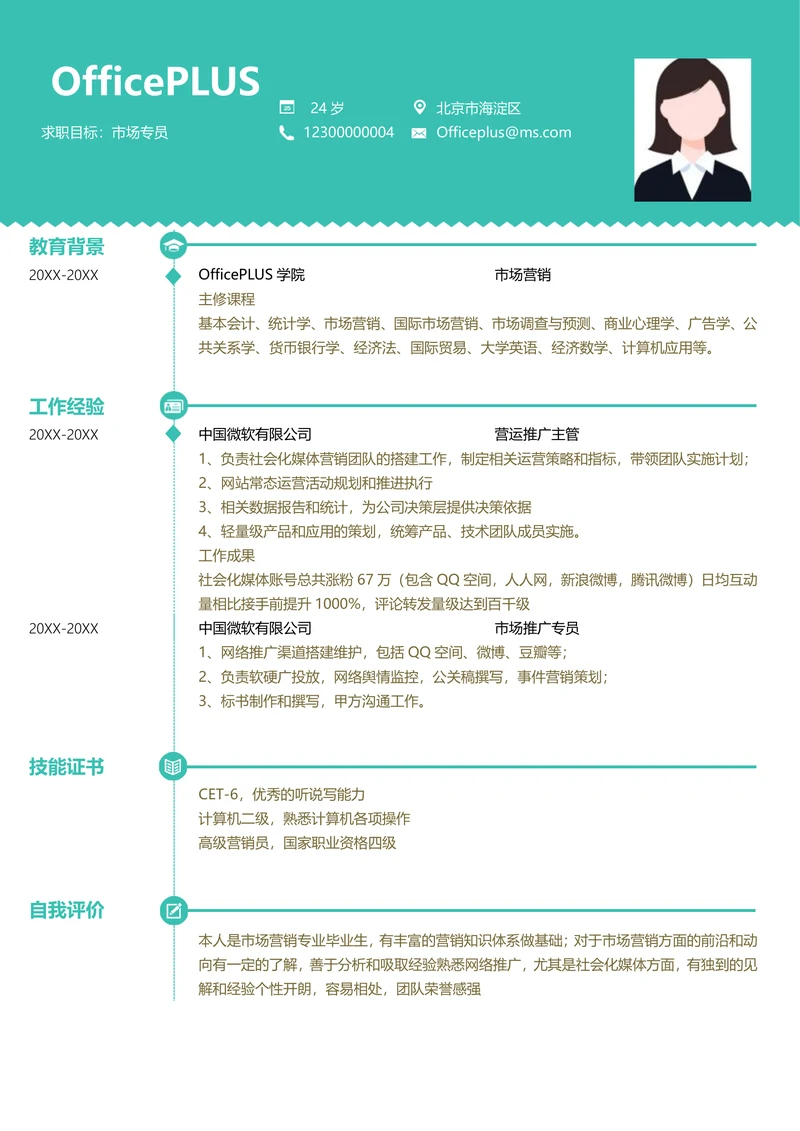 公关人员简历模版