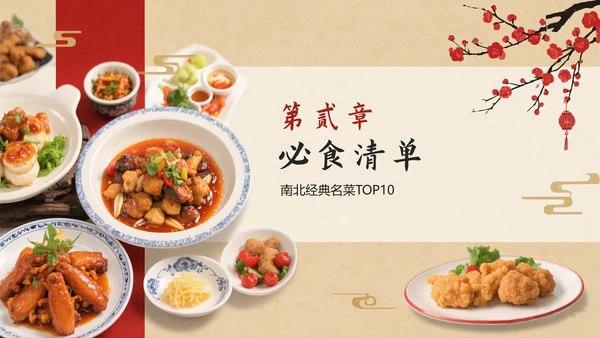 红色复古中国风中国美食介绍PPT模板