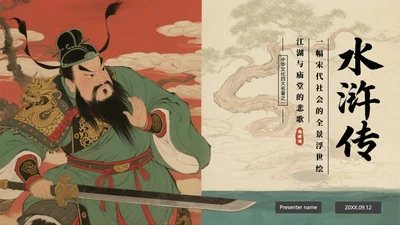 手绘插画中国风四大名著水浒传介绍主题PPT模板