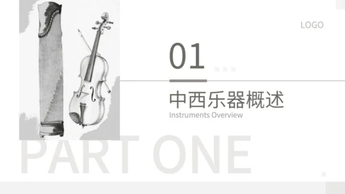 灰色中国风中西乐器辨识会PPT模板